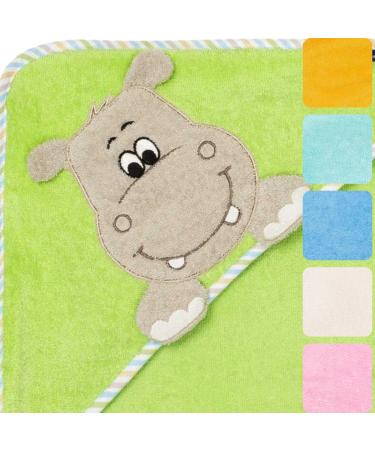 Morgenstern Hooded Towel Baby Towel Hooded Bath Towel 100x100 cm Cotton Oeko-TEX Hippo Green