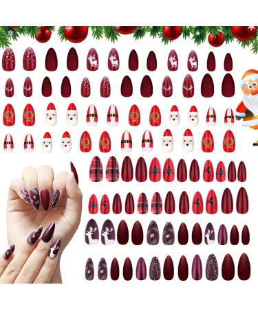 4 pieces of Christmas shiny stilett medium wrong nails Christmas tree fashion style acrylic artificial nail tips for Christmas party nail decoration (6 sizes) 1 piece (1 Pack)