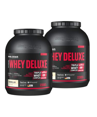 Body Attack Extreme Whey Deluxe Vanilla Cream 2x2.3 kg-protein powder with amino acids triple whey complex CFM Whey isolates perfectly soluble protein powder fat low sugar arm in Germany