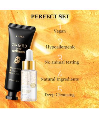 VEROA Peel Off Face Masks With Brush & Gold Serum 24K Gold Face Peel Mask Added Ginseng Extract Deep Skin Clean Purifying Acne for Blackheads Dirt Oil Control Pores Shrinking (50g+17ml) - Buy Online on GoSupps.com