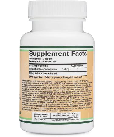 DHEA 100mg | 180 Capsules | Max Strength 6 Month Supply | Third Party Tested | Hormone Balance & Healthy Aging by Double Wood - Buy Online on GoSupps.com