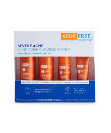 AcneFree Severe Acne 24 Hour Clearing System, 4 Step Routine Kit Designed for Stubborn Acne