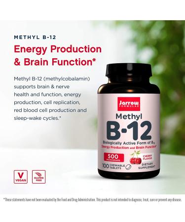 Jarrow Formulas Methyl B-12 Cherry Flavor 500 mcg - 100 Lozenges | Boost Energy & Metabolism - Buy Online on GoSupps.com