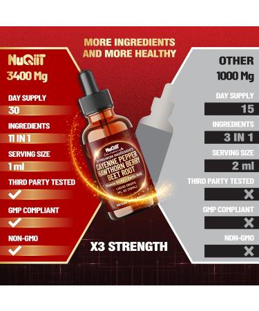 11in1 Cayenne Pepper Liquid Drops with Hawthorn Berry Beet Root Turmeric Ginger and More - 30ml Liquid Drops for 30Days - Buy Online on GoSupps.com