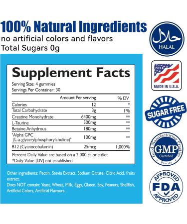 Creatine Monohydrate Gummies for Men & Women Increase Strength and Build Muscle Energy & Booty Gain Preworkout Supplement Sugar Free Vegan Chewables Blueberry Flavor-120 Count - Buy Online on GoSupps.com