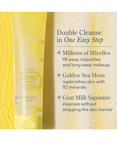 Beekman 1802 Micellar Milk Froth Gel to Foam Cleanser - 2 in 1 Cleanser and Makeup Remover Goat Milk & Golden Sea Moss Cleanses and Replenishes Skin Fragrance Free Senitive Skin Safe 5.0 fl. Oz 5 Fl Oz (Pack of 1) - Buy Online on GoSupps.com