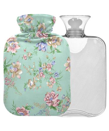 Naanle hot hot water bottle with cover vintage flowers Transparent hot water bottle heat bottle for back pain relief handfoot warmer neck hot and cold therapy 1l
