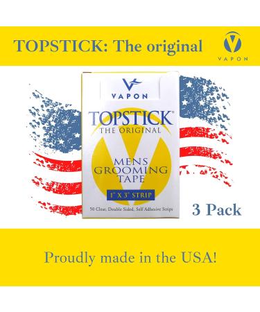 Vapon Topstick - Original Men's Grooming Tape | Clear Double-Sided Tape for Toupees & Wigs | 150 Count (3 Boxes) | Strong Adhesive Strips & Bonus Key Chain - International Shipping Available - Buy Online on GoSupps.com