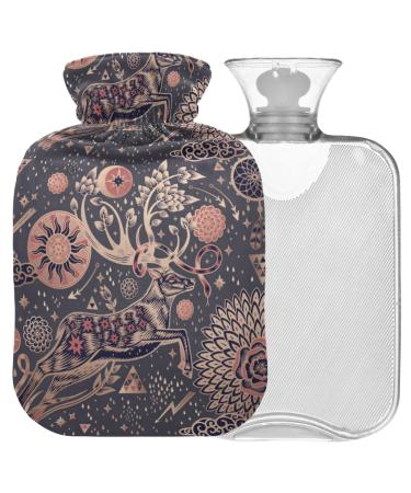 Naanle vintage floral deer hot water bottle with reference heat and cold therapy Transparent hot water bottle 2l large hot hot water bottle for bed hand feet heat pain relief