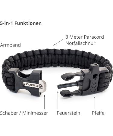 Steinbock7 Hochk nig 3-in-1 Paracord Wristband Set - Black & Pink | Integrated Pipe Flint & Knife - Perfect for Camping & Outdoor Adventures - Includes Free E-Book - Buy Online on GoSupps.com