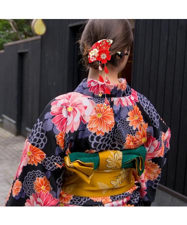 Japanese Hair Clip for Women | Kimono Tassel Hairpin & Tsumami Flower Scrunchie - Red Rot | International Shipping Available - Buy Online on GoSupps.com