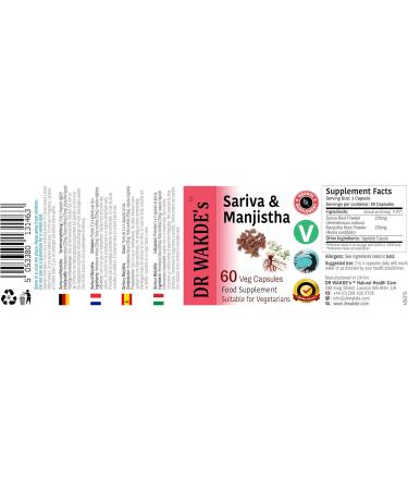 DR WAKDE'S Sariva & Manjistha Capsules (60 Veg Caps Detoxifying Herbs Supports Healthy Skin Ayurvedic Supplement Vegan Herbal All Natural Made in UK) - Buy Online on GoSupps.com