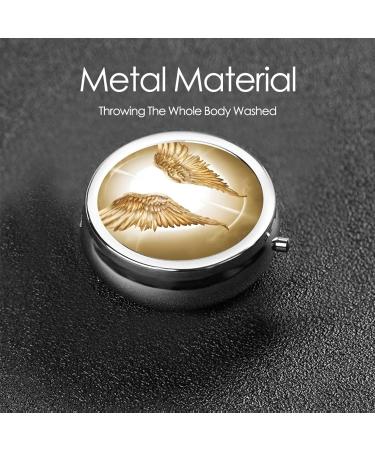 Angel Wing Mini Round Pill Box - 3 Compartment Travel Pill Organizer | Portable Medicine Case for Home & Office - Buy Online on GoSupps.com
