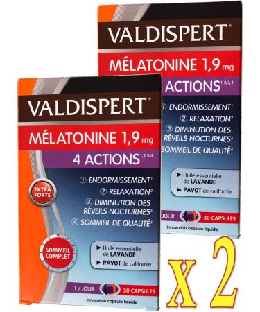 VALDISPERT - SLEEPING Complex - Melatonin 1.9 mg - 4 ACTIONS: SLEEPING # RELAXATION # DIMINUTION OF NIGHT CLOCKS # QUALITY SLEEP - 2 MONTHS TREATMENT - 2 x 30 - Buy Online on GoSupps.com
