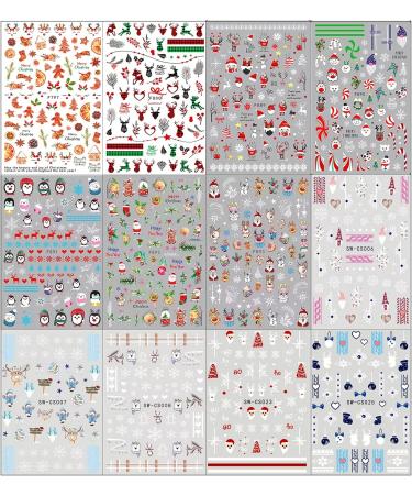 Christmas Nail Stickers 12 Sheets Self-Adhesive Nail Decal Cute Snowflake Elk Winter Nail Art Decoration Design Supplies - Buy Online on GoSupps.com