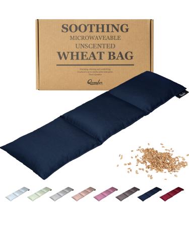 Grain cushion - Harmatic cushion made of cotton 46 x 12 cm - wheat filled - soft spelled cushion for pain relief back neck and shoulder - great gift - dark blue