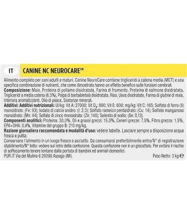 PRO PLAN NC Neurocare Dog | 3 kg | Complete Food for Dogs of All Breeds | with Medium Chain Triglyceride Oil | for Adult and Senior Dogs | Dry Food - Buy Online on GoSupps.com