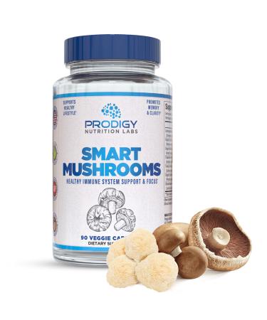 Smart Mushrooms 7 Super Blend of Organic Mushrooms for Overall Wellness Lion's Mane Cordyceps Reishi Turkey Tail Chaga Shiitake Oyster Natural Energy Memory Boost 90 Veggie Pills