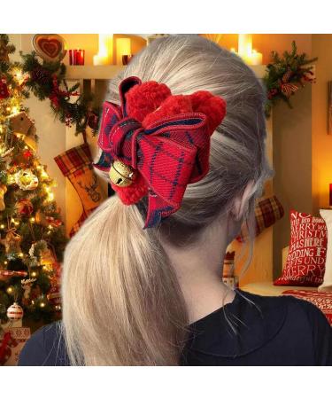 Bow Hair Claw Clip - Big Plaid Bow Fuzzy Hair Pins with Bell - Cute Half Bun Hairpins Nonslip Strong Hold Claw Clip for Women Red - Buy Online on GoSupps.com