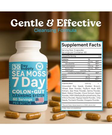 Atlantic Naturals Sea Moss 7-Day Colon & Gut with Psyllium Husk Senna Powder Golden Flax Turmeric & Herbs for Digestive Health Bloating & Natural Flushing for Women & Men - 180 Capsules. Capsule - Digestive System - Buy Online on GoSupps.com