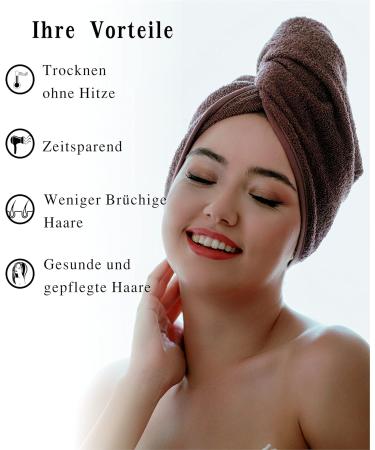 Kirman Premium Haarurban Towel Set - 2 Quick-Drying 100% Cotton Turban Towels for Short & Long Hair (Brown) - Ideal Hair Care Solution - Buy Online on GoSupps.com