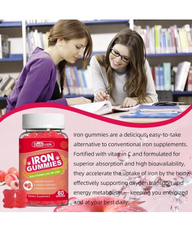 Iron Supplement Gummies for Women & Men - Iron Gummies with Folate Vitamin C B12 B6 Zinc Peach Flavor Vegan 60 Gummies - Buy Online on GoSupps.com