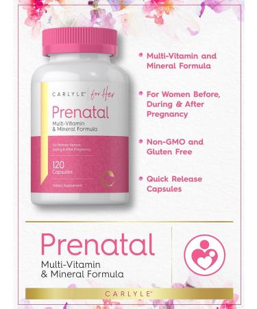 Carlyle Prenatal Vitamins for Women | 120 Capsules | Multivitamin and Mineral Formula with Folic Acid | Non-GMO and Gluten Free Supplement | for Her - Buy Online on GoSupps.com