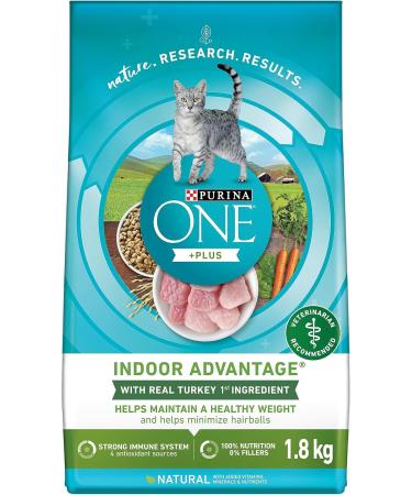 Purina ONE +Plus Dry Cat Food Indoor Advantage Turkey - 1.8 kg Bag & +Plus Dry Cat Food Sensitive Systems Turkey - 1.8 kg Bag - Buy Online on GoSupps.com