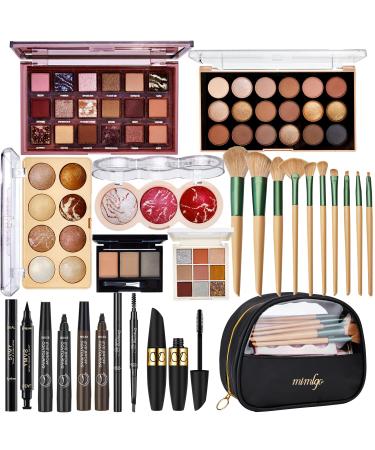 All In One Makeup Kit for Women Travel Makeup Kit Make Up Sets Valentine's Day Gift Includes Eyeshadow Palette Highlighter Contour Blush Eyeliner Eyebrow Powder Mascara Cosmetic Brushes Makeup Set