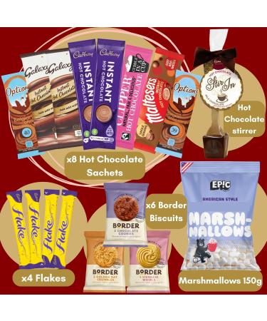 Hot Chocolate Gift Set with x8 Hot Chocolate Sachets Mini Marshmallows for Hot Chocolate Hot Chocolate Stirrer Boarder Biscuits and more | A Hot Chocolate Gift Bundle Hamper - Buy Online on GoSupps.com