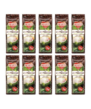 HEARTS Cappuccino Irish Cream 10 x 1kg Cans - Enjoy Irish Tradition - Shelf-stable Packaging - Easily Soluble, Instant Coffee Powder - Enough for 800 Cups