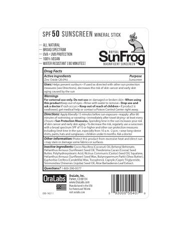 Royal SunFrog Natural SPF-50 Mineral Sunscreen Stick | 100% Vegan Broad Spectrum UVA/UVB | Roll-On Face & Body Sunscreen (0.49oz - Buy Online on GoSupps.com