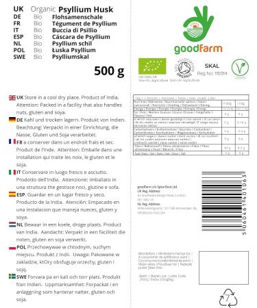 GoodFarm Organic Psyllium Husk 500g - Certified Organic Premium Quality | 99% Purity | Vegan | Rich in Fibre | Excellent for Digestion - Buy Online on GoSupps.com