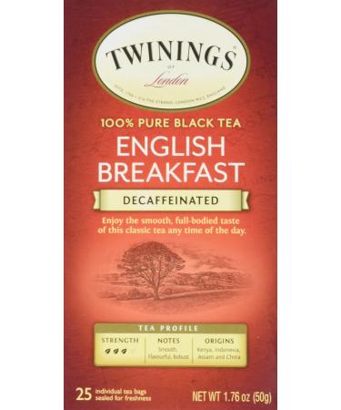 Twinings 100% Pure Black Tea English Breakfast Decaffeinated 25 Tea Bags 1.76 oz (50 g)