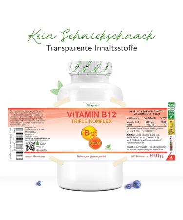 Premium Vitamin B12 Complex - 365 Vegan Tablets with Folate (5-MTHF) | High-Dosed & Tested for Optimal Health - Buy Online on GoSupps.com