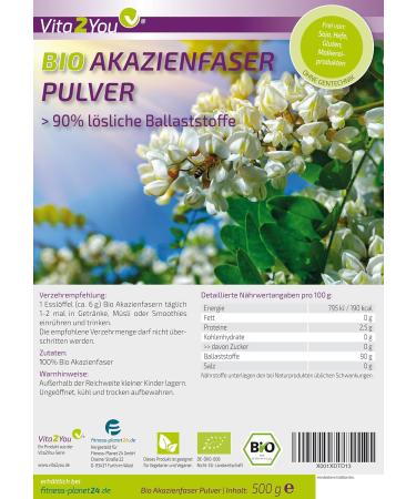 Vita2You Organic Acacia Fiber 500g Powder - Pure Dietary Fiber Additive-Free Vegan & Tasteless - Boost Your Health Today! - Buy Online on GoSupps.com