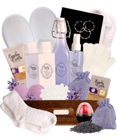 Mothers Day Gift Basket for Mom. Lavender Pampering Gift Basket! All Inclusive Spa Bath Gift Set for Relaxing Self Care Meditation Gifts for Her. Luxury Bath Set for Mind & Body Stress Relief! Best Wishes Gift Tag