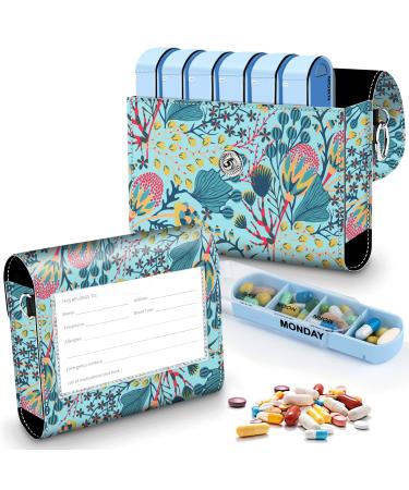 Pill Organizer Case Weekly Travel Pill Case Medication Reminder Daily AM PM Day Night 7 Compartments for 4 Times A Day 7 Days a Week-Includes Elegant Printed Leather Carrying Case