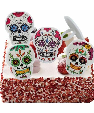 Day of the Dead Cupcake Rings 24Pcs Sugar Skull Cupcake Toppers Decoration for Kids Dia De Los Muertos Halloween Birthday Party Favors Supplies - Buy Online on GoSupps.com