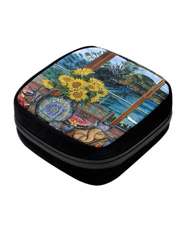 GIAPB Period Bag Sanitary Napkin Storage Bag Pad Holder for Period Makeup Pouch Vintage Sunflower Beach Color3735