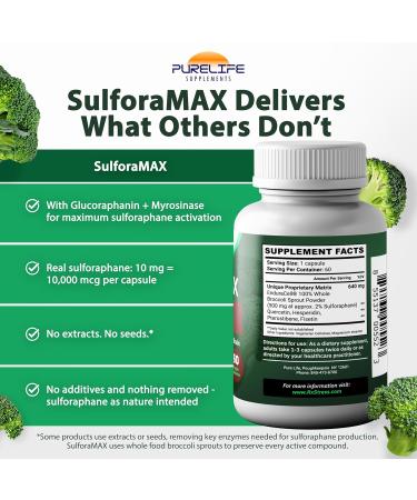 SulforaMAX (60 Capsules) - Sulforaphane Broccoli Immunity Supplement - Immune Support Heart Liver Brain Health - Vegan Vegetarian Non-GMO 10 000 MCG Sulforaphane 60 Count (Pack of 1) - Buy Online on GoSupps.com