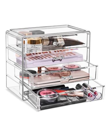 Sorbus Clear Cosmetics Makeup Organizer - Space Saving Acrylic Jewelry & Make Up Organizers and Storage Display - Stylish Makeup Organizer for Vanity & Bathroom Organization (4 Medium Drawers)