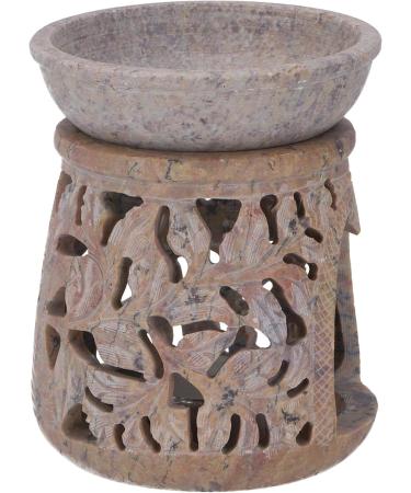 Guru Shop Indian Fragrance Lamp | Essential Oil Diffuser & Tealight Holder | Round Beige Aroma Lamp (12x9x9 cm) for Aromatherapy - Buy Online on GoSupps.com