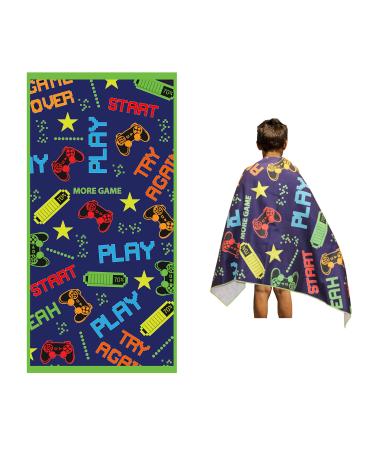 Microfiber Beach Towel for Kids - Thin and Large (30"x60") - Gaming - Absorbent, Quick Dry, Sand Free, Lightweight, Blanket - Toddler, Girls, Boys - for Sports, Pool, Picnic, Camping, Travel, Swim Games 30" x 60"