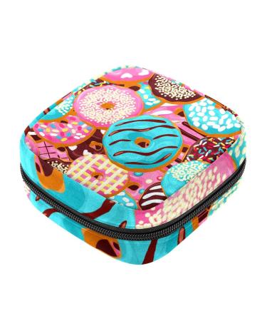 Menstruation pad bag with zipper women's napkin bag tampons collective bags for women and girls (sweet donut pink green)