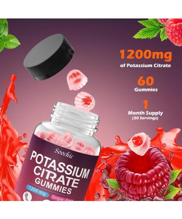 Soochic Potassium Citrate Gummies - 1200mg Chewable Potassium Supplement for Men & Women - Supports Leg Cramps & Muscle Health - Vegan Gluten Free Sugar Free - Raspberry Flavor (60 Count) - Buy Online on GoSupps.com