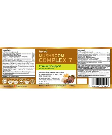 Herba Mushroom Complex with Lions Mane Supplement 7 Mushroom Blend with Reishi Chaga Cordyceps Turkey Tail Maitake Shiitake and Lion s Mane | Immune Support Supplement | 120 Vegetable Capsules | Made in Canada - Buy Online on GoSupps.com