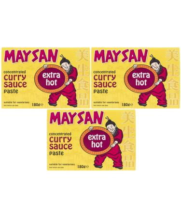 Maysan Extra Hot Curry Sauce Paste Concentrated 180g Pack of 3 - Spicy and Intense Curry Taste - Convenient Pack for Home Cooking