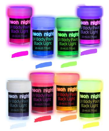 Neon Nights UV Body Paint Set | Blacklight Glow Makeup Kit | Fluorescent Face Paints for Music Festivals, Photo Shoots, Nights Out - Easy to Use and Remove, Premium Quality, Vibrant Colors | 8 Colors