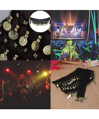 2-Pack Chiffon Belly Dance Belt with Coins - Silk Scarf Hip Cloth Skirts for Women (Black & Blue) - 150 cm Long - Buy Online on GoSupps.com